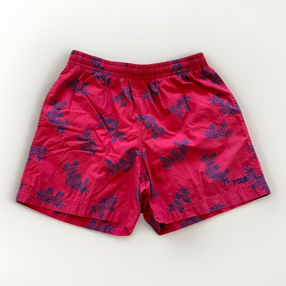 Vintage Polo Ralph Lauren Swim‎ Trunks Mens M Pineapple Red Cotton 90s